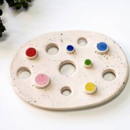 Ceramic Soap Dish With Colorful Dots & Drainage Holes, Glossy Glazed Black Speckles, Handmade - thumbnail 3