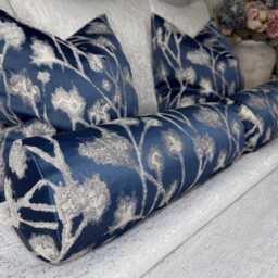 Decorative Navy Bolster Cushion 16x6 Altamira Ink Ashley Wilde Luxury Floral Pillow Handmade UK Kk Pearl Decor - thumbnail 4