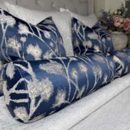 Decorative Navy Bolster Cushion 16x6 Altamira Ink Ashley Wilde Luxury Floral Pillow Handmade UK Kk Pearl Decor - thumbnail 1