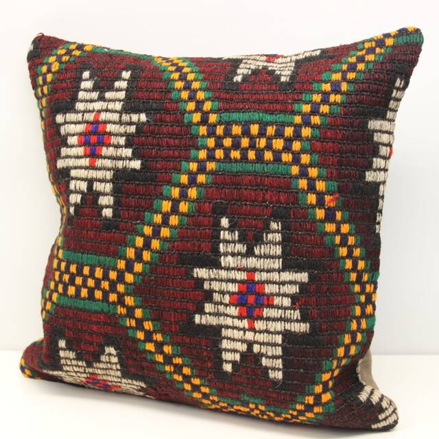 Handmade Kilim Pillow Cover 20x20, Turkish Wool Cotton Cushion - image 1