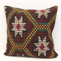 Handmade Kilim Pillow Cover 20x20, Turkish Wool Cotton Cushion - thumbnail 2