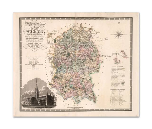 Wiltshire Map, Map Of The County Wilts From An Actual Survey Made in Years 1819 & 1820, English County Print - image 1