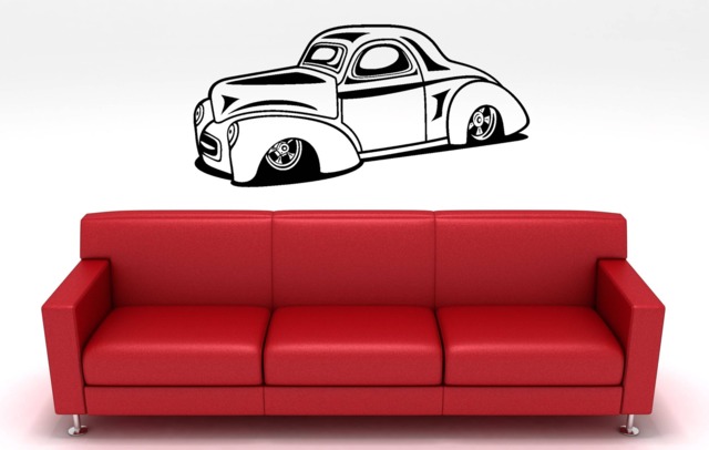 Large Hot Rod Decal, Vinyl Sticker, 40's Willys Hot Decor, 1940 Willys Wall Art, Mancave Garage Personalized - image 1