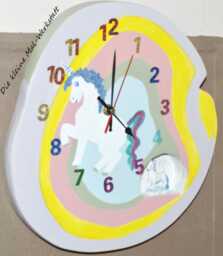 Children's Room Clock With Unicorn Hand-Painted Rainbow Colors