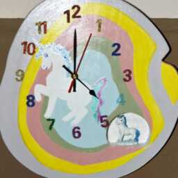 Children's Room Clock With Unicorn Hand-Painted Rainbow Colors - thumbnail 4