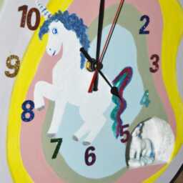 Children's Room Clock With Unicorn Hand-Painted Rainbow Colors - thumbnail 2