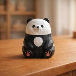 Handcrafted Wooden Panda Figurine - Mini Ornament Cute Animal Desk Decor Small Shelf Figure Gift For Lover - thumbnail 1
