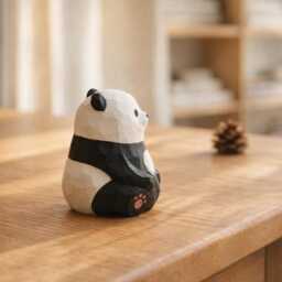 Handcrafted Wooden Panda Figurine - Mini Ornament Cute Animal Desk Decor Small Shelf Figure Gift For Lover - thumbnail 4
