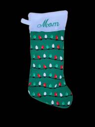 Personalized Christmas Stocking Embroidered Name, Lights Design