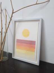 Radiant Sun Embroidery Art, Handmade Stitched Paper, Framed Wall Hanging - thumbnail 1