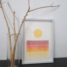 Radiant Sun Embroidery Art, Handmade Stitched Paper, Framed Wall Hanging - thumbnail 2