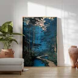 Bamboo Forest River Poster - Japanese Woodblock Landscape Art Blue Green Nature Scene - thumbnail 3