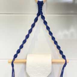 Indigo Blue Toilet Roll Holder Wall Mounted, Farmhouse Navy Tissue Rack, Rope Loo Paper Hanging Rail, Boho Chic Bathroom Fixings - thumbnail 2