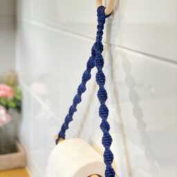 Indigo Blue Toilet Roll Holder Wall Mounted, Farmhouse Navy Tissue Rack, Rope Loo Paper Hanging Rail, Boho Chic Bathroom Fixings - thumbnail 3