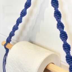 Indigo Blue Toilet Roll Holder Wall Mounted, Farmhouse Navy Tissue Rack, Rope Loo Paper Hanging Rail, Boho Chic Bathroom Fixings - thumbnail 4