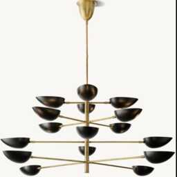 1950S Mid-Century Modern Brass Sputnik Chandelier Black Orb Pendant Light - thumbnail 3