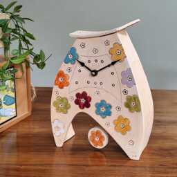 Floral Mantel Clock With Pendulum, Handmade Ceramic in Colourful Pattern - thumbnail 3