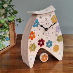 Floral Mantel Clock With Pendulum, Handmade Ceramic in Colourful Pattern - thumbnail 2