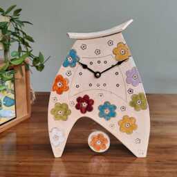 Floral Mantel Clock With Pendulum, Handmade Ceramic in Colourful Pattern - thumbnail 1