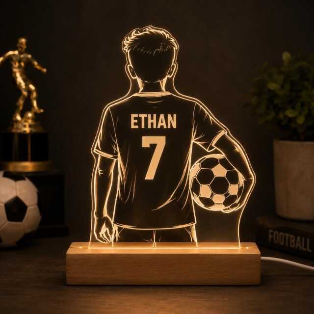 Personalised Football Player Night Light - Custom Name & Number Led Lamp - image 1