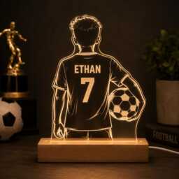 Personalised Football Player Night Light - Custom Name & Number Led Lamp - thumbnail 1