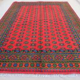 7x10 Afghan Bukhara Rug, 6'4x9'8 Hand Knotted Veg Dyes Wool Turkmen Traditional Area Red Green Blue Bedroom, Living Room Rug - thumbnail 3