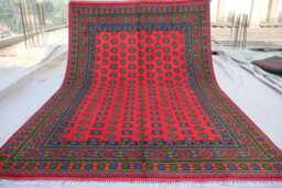 7x10 Afghan Bukhara Rug, 6'4x9'8 Hand Knotted Veg Dyes Wool Turkmen Traditional Area Red Green Blue Bedroom, Living Room Rug