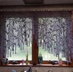 Macrame Leaf Window Curtain Boho Wall Hanging Tapestry - thumbnail 2