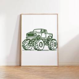 Monster Truck Posters - Set Of 3 Prints - Boys Bedroom Artwork Car Wall Art Print Red, Blue, Green Kids Room Home Decor Picture - thumbnail 2