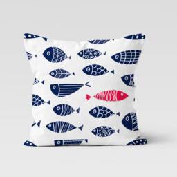 Red Blue Fish Pillow Case/Beach Cover/Yacht Supplement Cushion Case/Jellyfish Starfish Throw Cushion/Coastal Home Decor - thumbnail 3