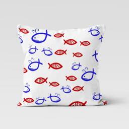 Red Blue Fish Pillow Case/Beach Cover/Yacht Supplement Cushion Case/Jellyfish Starfish Throw Cushion/Coastal Home Decor - thumbnail 2