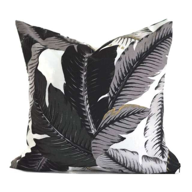 Outdoor Pillow Cover With Zippers, Easy To Use, Washable, Black & Grey Swaying Palms - image 1