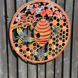 Handmade Bee & Beehive Metal Wall Art, Garden Decor - 60cm - thumbnail 2