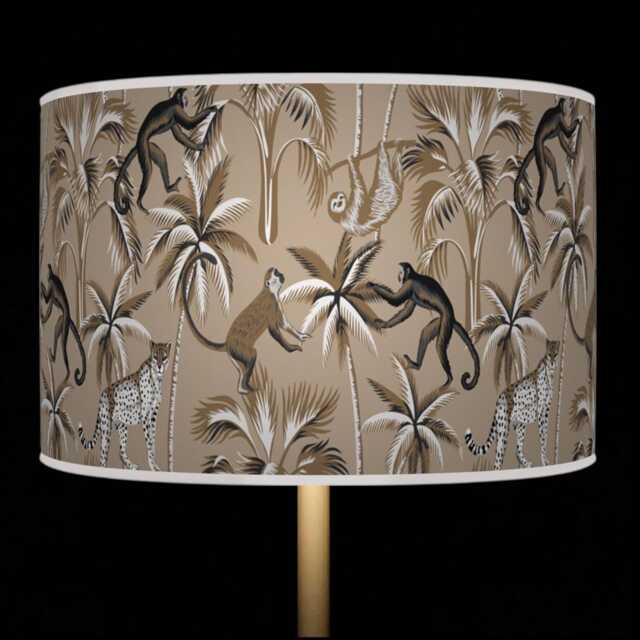 Tropical Monkey Lampshade - Brown Beige Jungle Drum Pendant Light Handmade Ceiling Shade For Exotic Or Kids Room Decor - image 1
