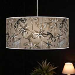 Tropical Monkey Lampshade - Brown Beige Jungle Drum Pendant Light Handmade Ceiling Shade For Exotic Or Kids Room Decor - thumbnail 2