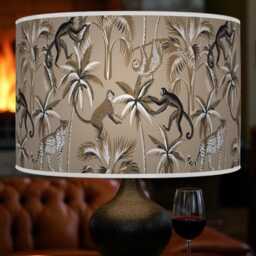 Tropical Monkey Lampshade - Brown Beige Jungle Drum Pendant Light Handmade Ceiling Shade For Exotic Or Kids Room Decor - thumbnail 3
