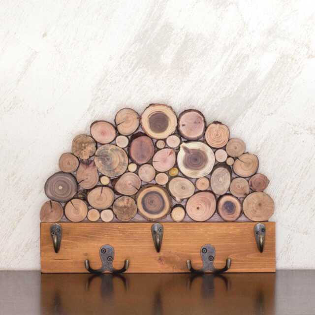Natural Wood Key Holder Oak Color, Functional Entryway Wall Organizer, Exclusive Handmade Art - image 1