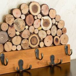 Natural Wood Key Holder Oak Color, Functional Entryway Wall Organizer, Exclusive Handmade Art - thumbnail 2