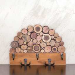 Natural Wood Key Holder Oak Color, Functional Entryway Wall Organizer, Exclusive Handmade Art - thumbnail 1