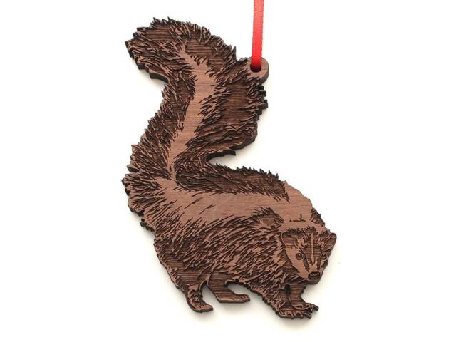 Skunk Ornament - Striped Wood Christmas Black Walnut Critter Collection