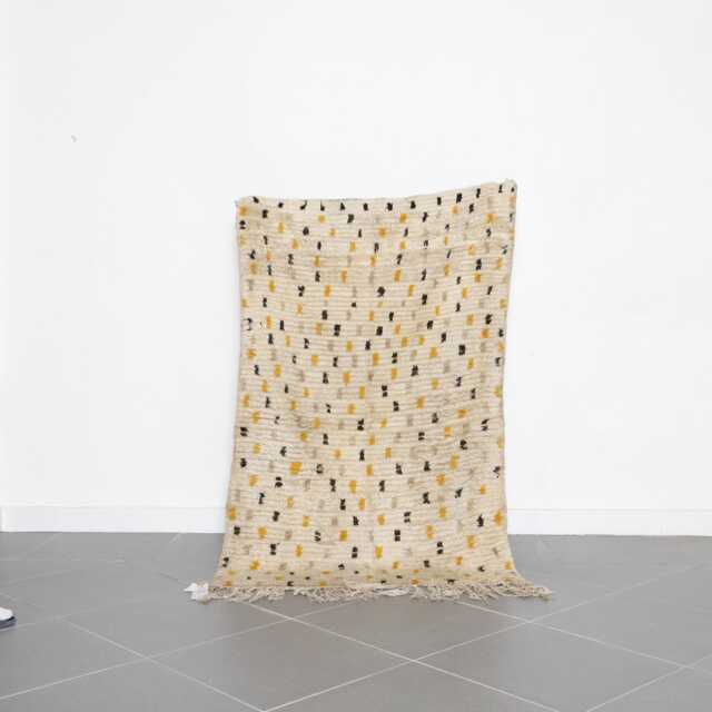 Handmade Moroccan Wool Rug Beige Berber Carpet With Yellow Accents - 5.4x3.4 Ft - image 1