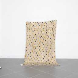 Handmade Moroccan Wool Rug Beige Berber Carpet With Yellow Accents - 5.4x3.4 Ft - thumbnail 1