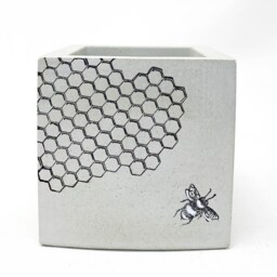 Concrete Planter, Square, Cube, Bees & Honeycomb Succulent Cement Modern Industrial - thumbnail 3