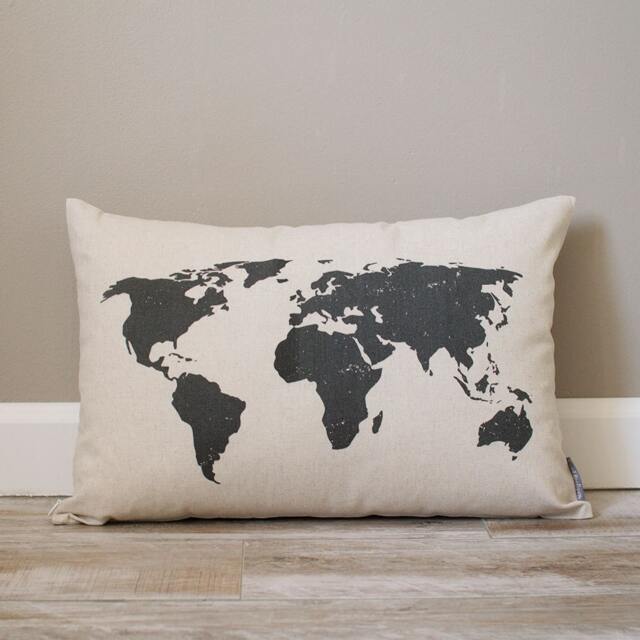 World Map Pillow - Linen Blend, Rustic Home Decor - image 1