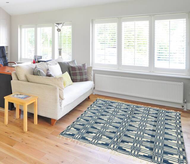 Handmade Indigo Dhurrie Rug Geometric Cotton Area Rug - image 1