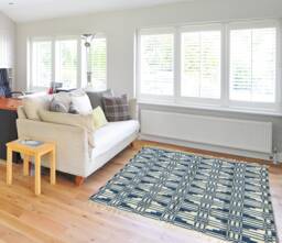 Handmade Indigo Dhurrie Rug Geometric Cotton Area Rug - thumbnail 1