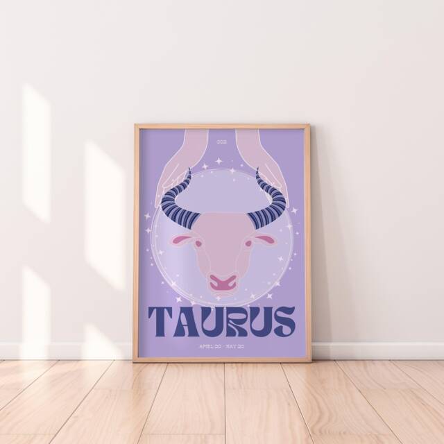 Taurus Zodiac Print - Astrology Prints, Colourful Wall Art, Retro Print, Star Sign, Eclectic Decor - image 1