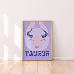 Taurus Zodiac Print - Astrology Prints, Colourful Wall Art, Retro Print, Star Sign, Eclectic Decor - thumbnail 1