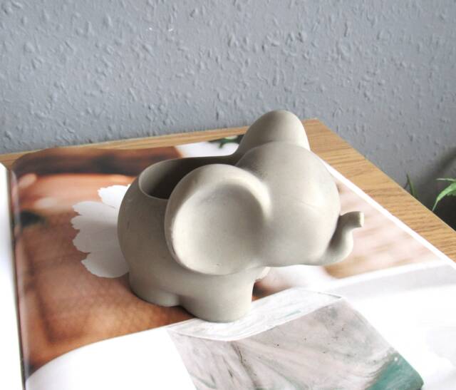 Concrete Cute Elephant Plant Pot Planter Gift Nursery Decor Cactus Pot, Small Indoor Unique Statue - image 1