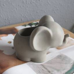 Concrete Cute Elephant Plant Pot Planter Gift Nursery Decor Cactus Pot, Small Indoor Unique Statue - thumbnail 2